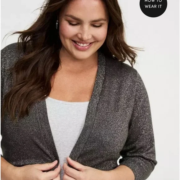 New Torrid  Metallic Open-Front shrug  - Gray Sz 3x - Picture 2 of 5